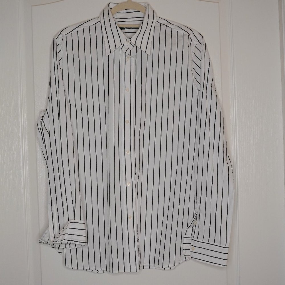 Lauren Ralph Lauren White Black-Stripped Button-down Shirt